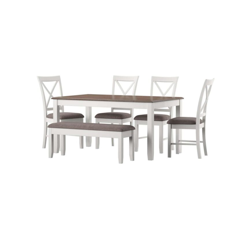 Linon Jane 2 Tone Six Piece Dining Set in Rustic Taupe and Vanilla White Wood - Image 9