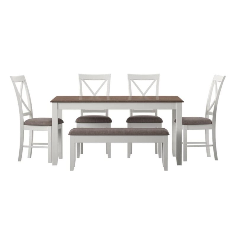 Linon Jane 2 Tone Six Piece Dining Set in Rustic Taupe and Vanilla White Wood - Image 17