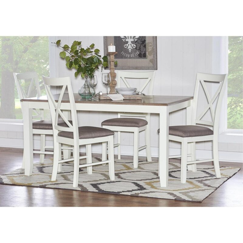 Linon Jane 5 Piece Upholstered Dining Set in Rustic Taupe and Vanilla White Wood - Image 11