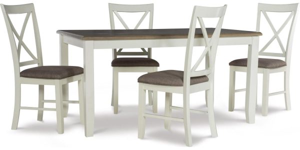 Linon Jane 5 Piece Upholstered Dining Set in Rustic Taupe and Vanilla White Wood