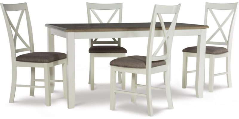 Linon Jane 5 Piece Upholstered Dining Set in Rustic Taupe and Vanilla White Wood