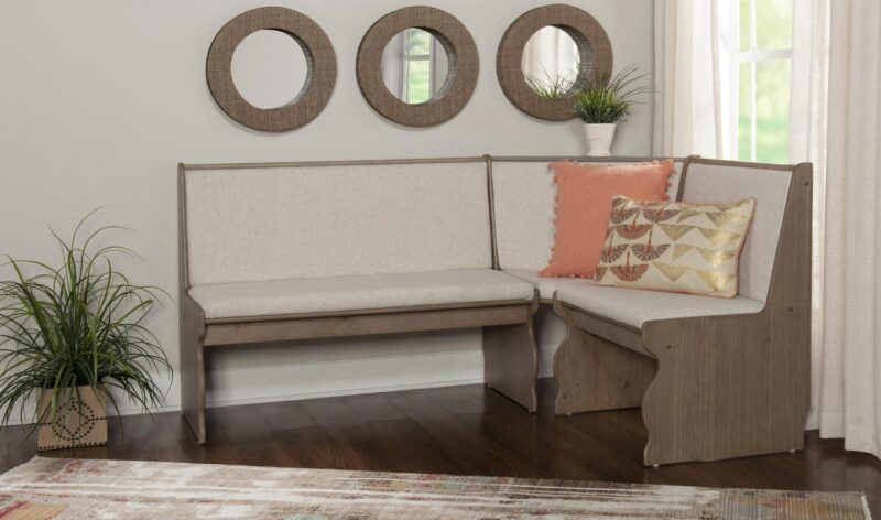 Linon Sasha Indoor Farmhouse Corner Dining Breakfast Nook with Table, Bench and Cushion Set, Seats 5-6, Natural/Beige Linen - Image 21
