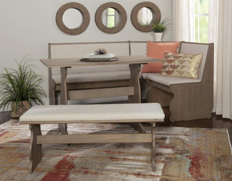 Linon Sasha Indoor Farmhouse Corner Dining Breakfast Nook with Table, Bench and Cushion Set, Seats 5-6, Natural/Beige Linen - Image 19