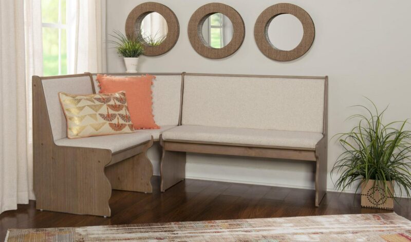 Linon Sasha Indoor Farmhouse Corner Dining Breakfast Nook with Table, Bench and Cushion Set, Seats 5-6, Natural/Beige Linen - Image 5
