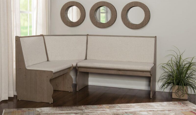 Linon Sasha Indoor Farmhouse Corner Dining Breakfast Nook with Table, Bench and Cushion Set, Seats 5-6, Natural/Beige Linen - Image 9