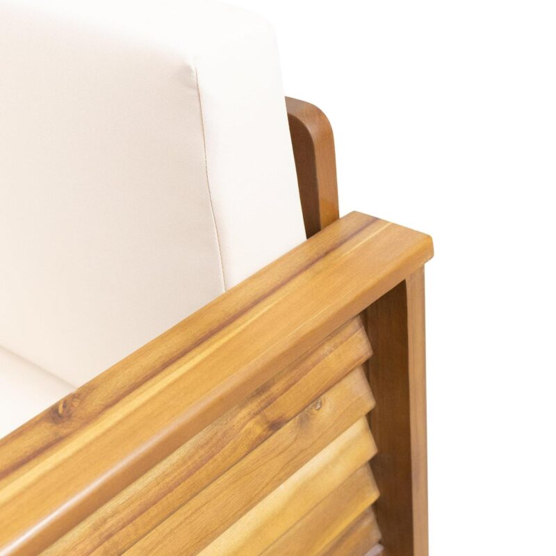 Lithonia Acacia Wood Outdoor Club Chairs with Cushions, Set of 2, Teak and Cream - Image 3