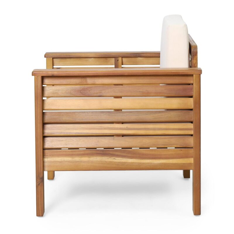 Lithonia Acacia Wood Outdoor Club Chairs with Cushions, Set of 2, Teak and Cream - Image 6