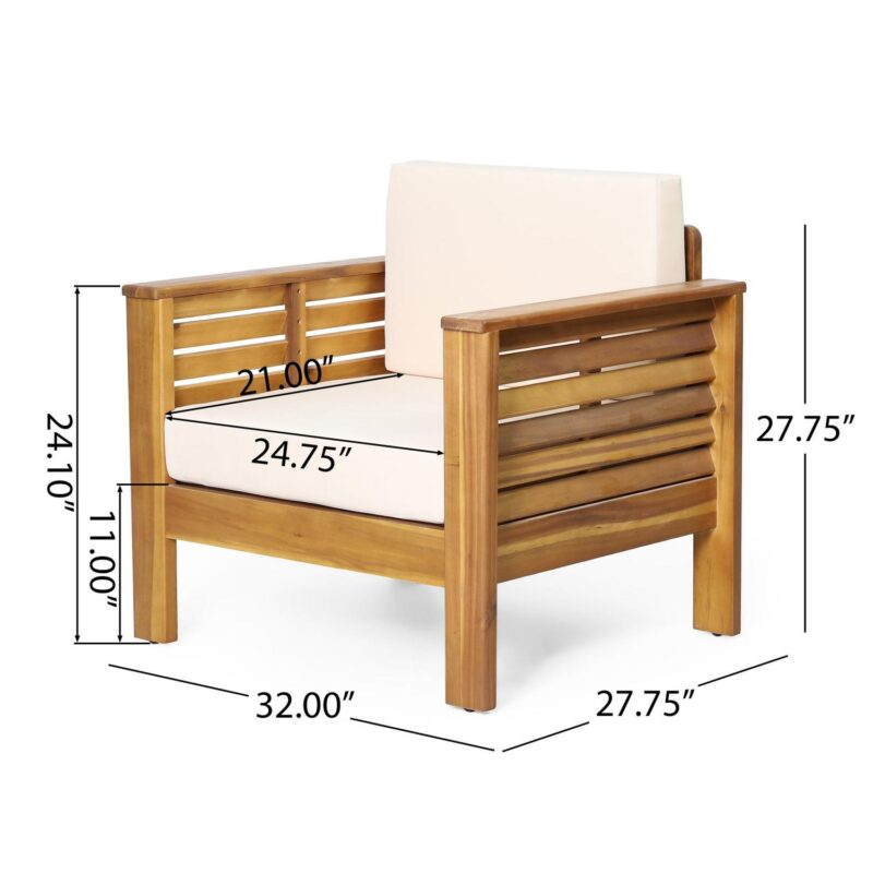 Lithonia Acacia Wood Outdoor Club Chairs with Cushions, Set of 2, Teak and Cream - Image 5