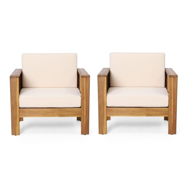 Lithonia Acacia Wood Outdoor Club Chairs with Cushions, Set of 2, Teak and Cream