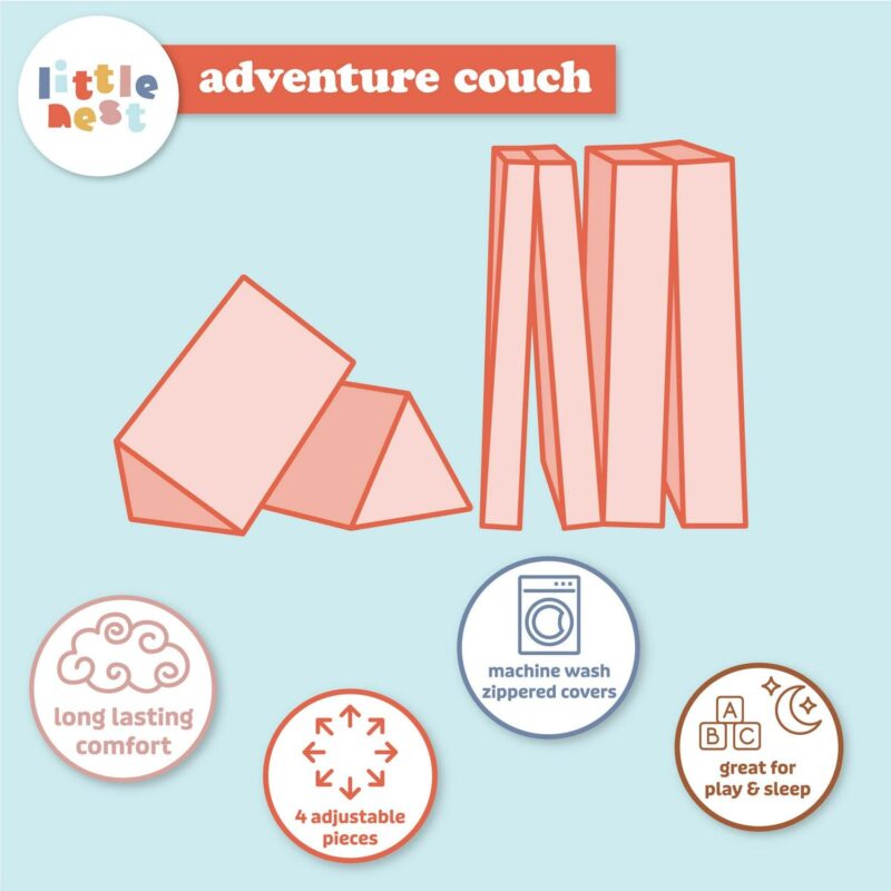 Little Nest Adventure Explorer Couch, Blush Pink for Toddlers - Image 8