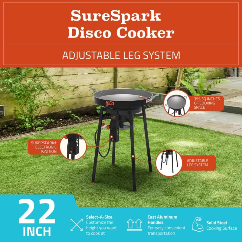 LoCo Cookers 22  Propane Outdoor Disco Cooker with Interchangeable Legs and SureSpark Ignition - Image 3