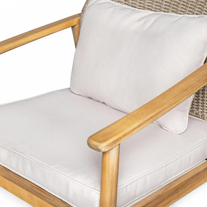 Louisa Farmhouse Outdoor Patio Woven Rope Club Chairs, Armchairs with Solid Wood Frames and Cushions, Beige, Set of 2 - Image 4