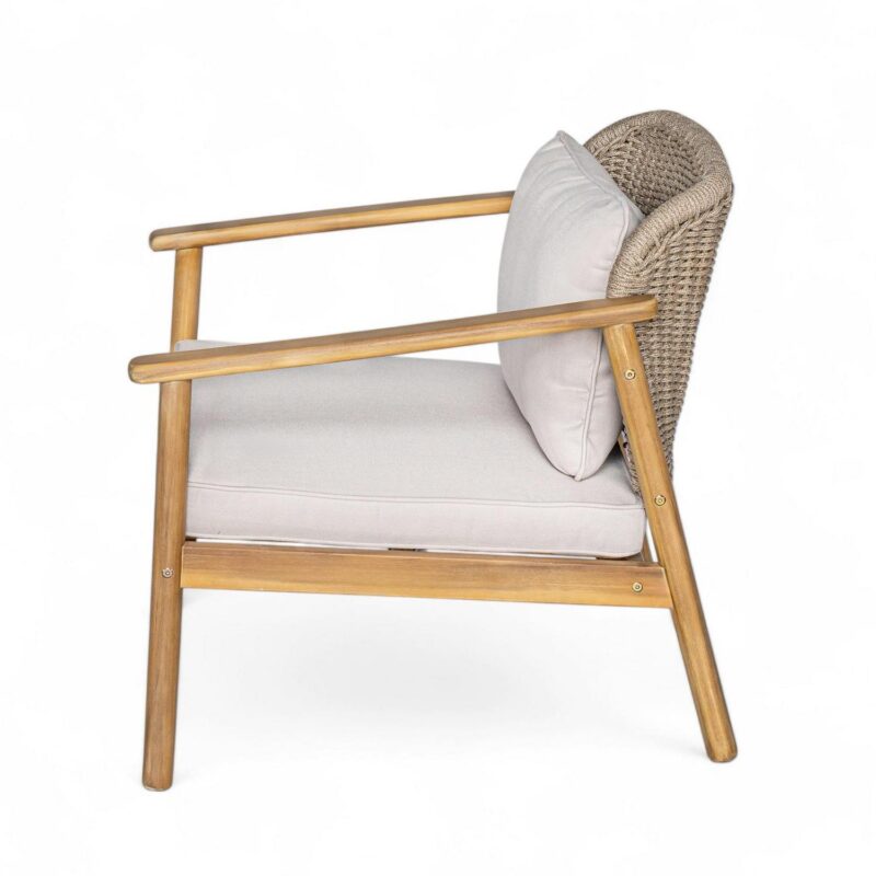 Louisa Farmhouse Outdoor Patio Woven Rope Club Chairs, Armchairs with Solid Wood Frames and Cushions, Beige, Set of 2 - Image 6