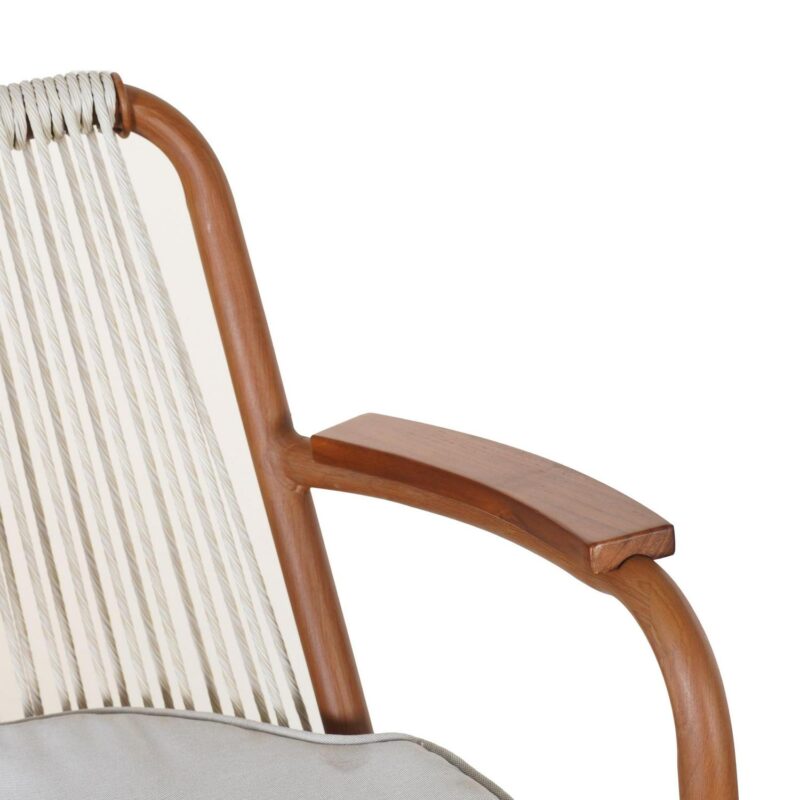 Lyric Modern 29  Outdoor Patio Bar Stools, Bar Chairs with Wood Grain Finish Frame with Hand-Woven PE Rattan Rope, Removable Cushions, Teak+Beige, Set of 2 - Image 5