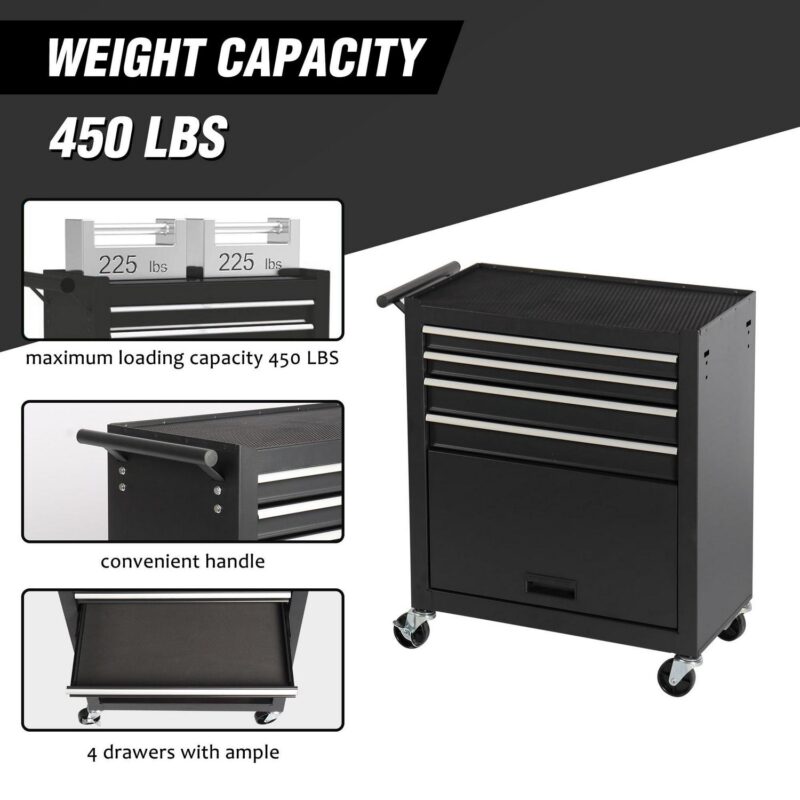 MAYEERTY 4-Drawer Rolling Tool Chest with Lock and Key, Tool Storage Cabinet with Wheels, Tool Organizer Box for Garage, Warehouse - Image 6