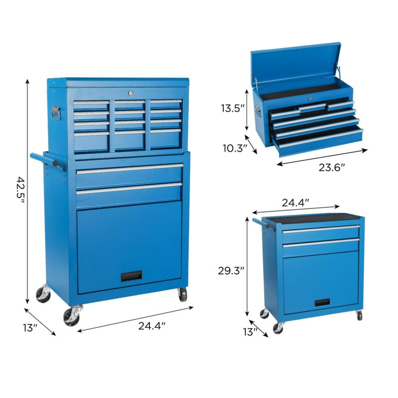 MAYEERTY 8-Drawer Tool Chest, Rolling Tool Storage Cabinet with 2 in 1 Detachable Top Tool Box, Metal Tool Cart for Garage - Image 3