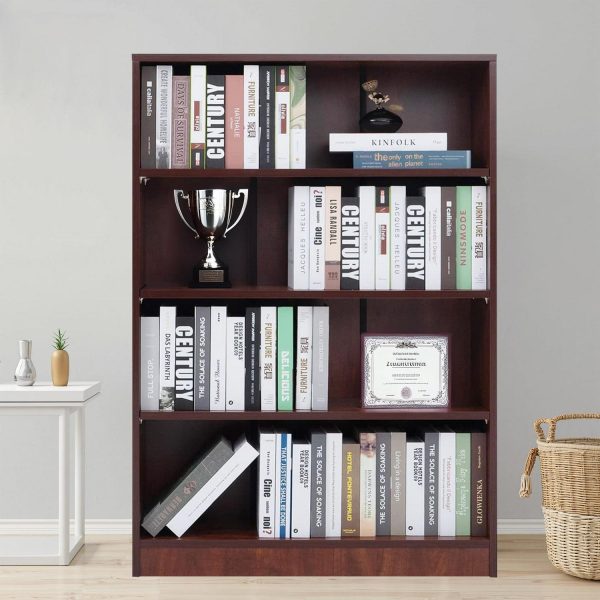 MAYEERTY Brown 4-Shelf Modern Wood Bookcase, 48  Tall, for Bedroom, Living Room, and Manga Library