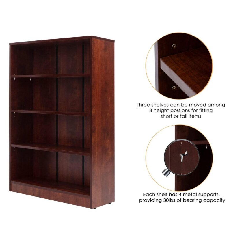 MAYEERTY Brown 4-Shelf Modern Wood Bookcase, 48  Tall, for Bedroom, Living Room, and Manga Library - Image 5