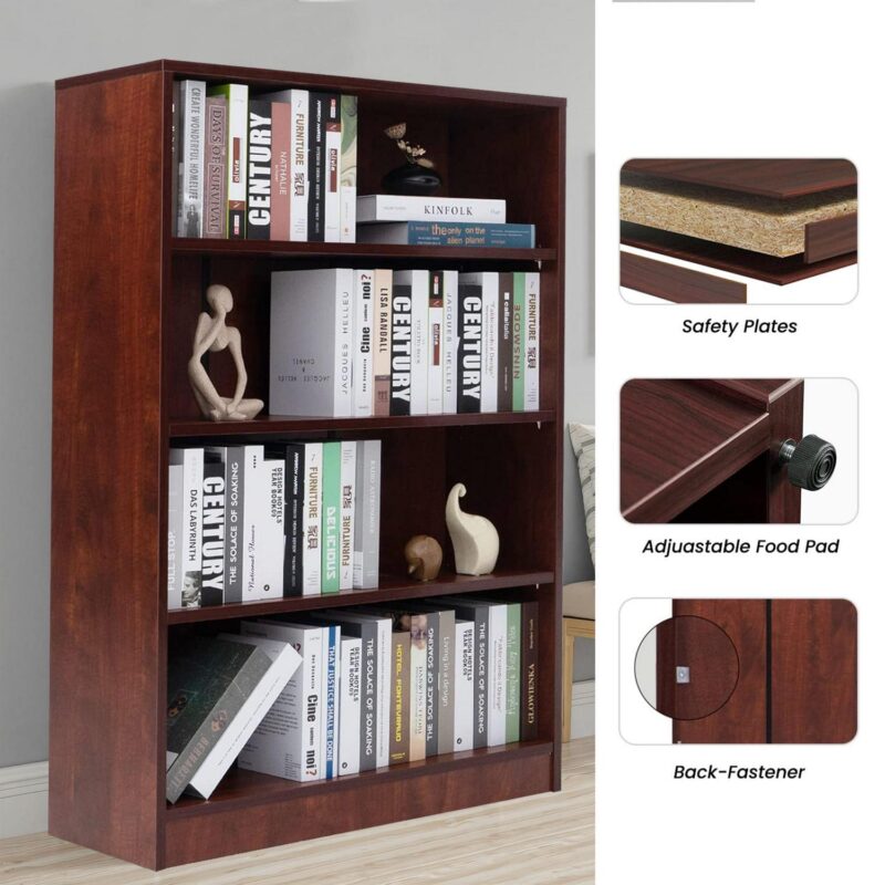 MAYEERTY Brown 4-Shelf Modern Wood Bookcase, 48  Tall, for Bedroom, Living Room, and Manga Library - Image 4