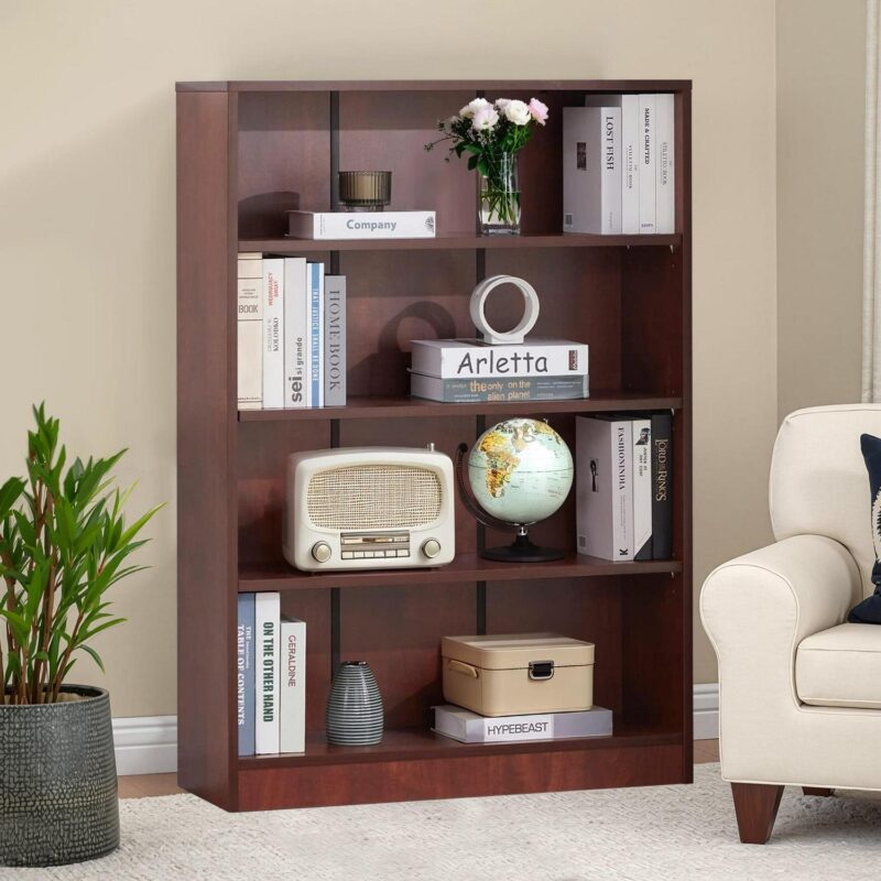 MAYEERTY Brown 4-Shelf Modern Wood Bookcase, 48  Tall, for Bedroom, Living Room, and Manga Library - Image 2