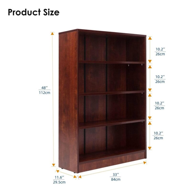 MAYEERTY Brown 4-Shelf Modern Wood Bookcase, 48  Tall, for Bedroom, Living Room, and Manga Library - Image 6