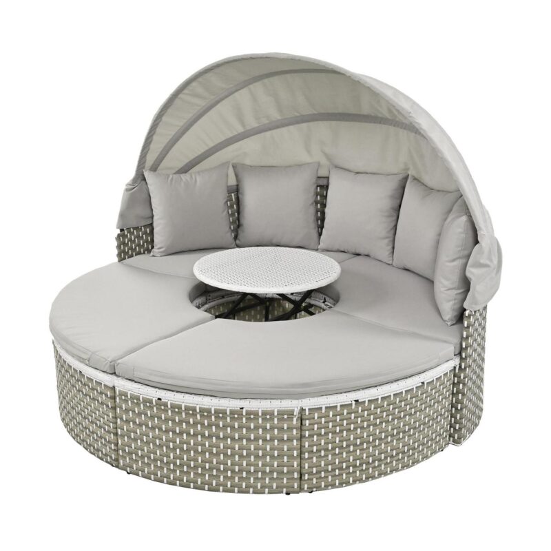 MAYEERTY Luxury Outdoor Round Sectional Sofa Set a Rattan Daybed with Retractable Canopy, Adjustable Table and Removable Cushions - Image 5