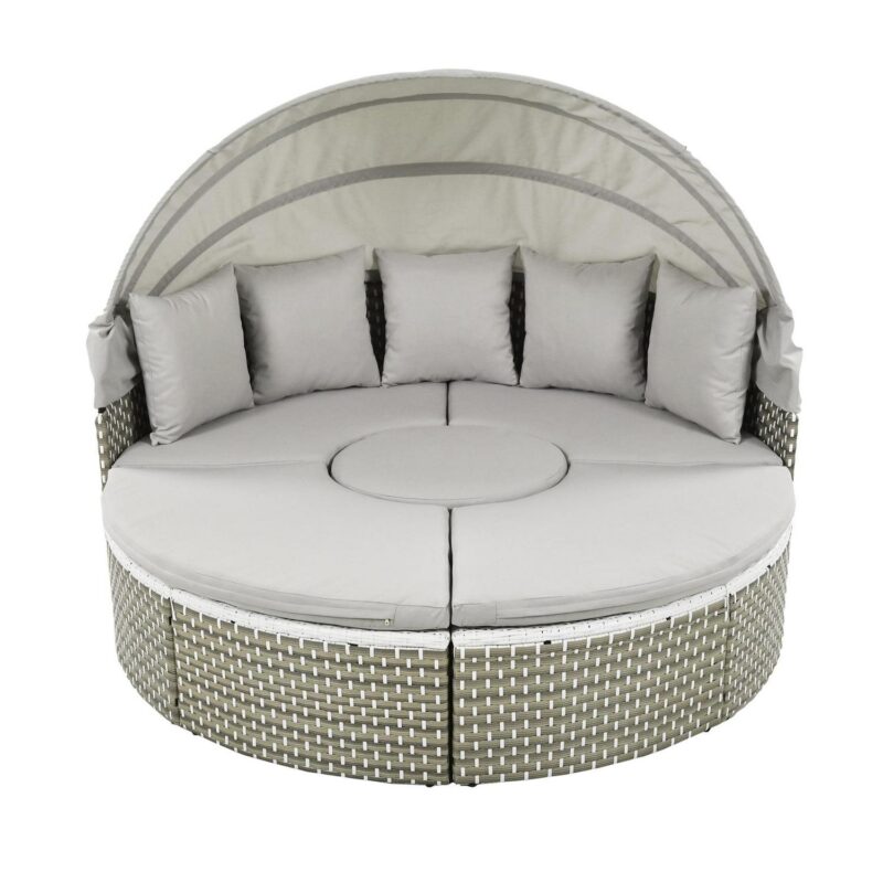 MAYEERTY Luxury Outdoor Round Sectional Sofa Set a Rattan Daybed with Retractable Canopy, Adjustable Table and Removable Cushions - Image 4
