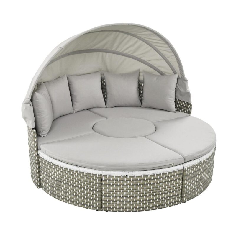 MAYEERTY Luxury Outdoor Round Sectional Sofa Set a Rattan Daybed with Retractable Canopy, Adjustable Table and Removable Cushions - Image 3