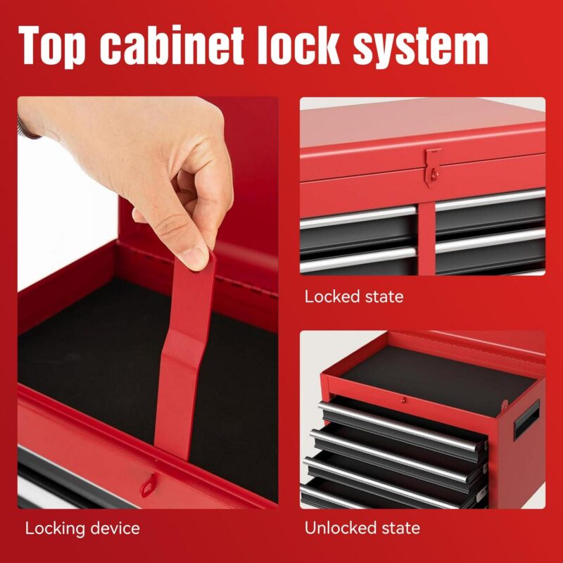 MAYEERTY Metal Tool Chest, 5-Drawer Rolling Tool Storage Cabinet with Detachable Top Tool Box, Universal Lockable Wheels, Adjustable Shelf, for Garage Workshop - Image 5