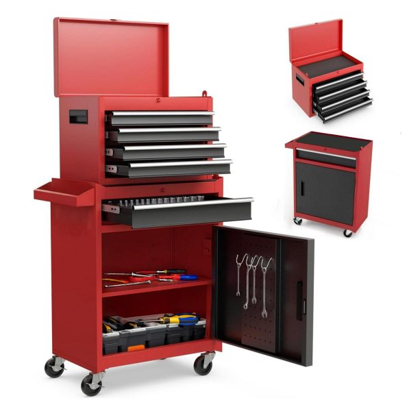 MAYEERTY Metal Tool Chest, 5-Drawer Rolling Tool Storage Cabinet with Detachable Top Tool Box, Universal Lockable Wheels, Adjustable Shelf, for Garage Workshop