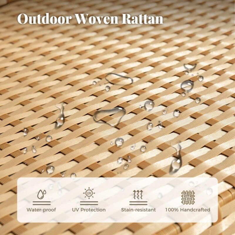 MF Studio 4-Piece All-Weather Rattan Patio Furniture Set, Outdoor Conversation Set with Wood Table, Yellow and Navy Blue - Image 6