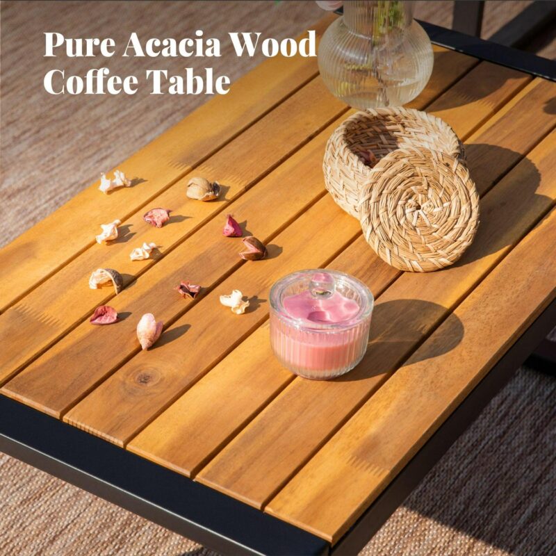 MF Studio 4-Piece All-Weather Rattan Patio Furniture Set, Outdoor Conversation Set with Wood Table, Brown and Red - Image 8