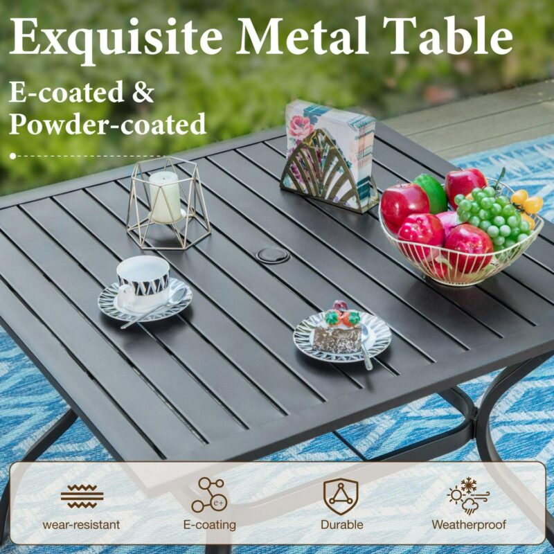 MF Studio 5 Pieces Outdoor Patio Dining Set Metal Furniture Set with Square Table and Swivel Padded Chairs for 4 person, Gray - Image 15