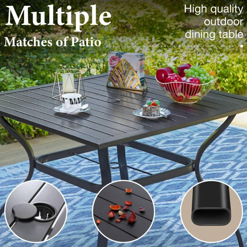 MF Studio 5 Pieces Outdoor Patio Dining Set Metal Furniture Set with Square Table and Swivel Padded Chairs for 4 person, Gray - Image 11