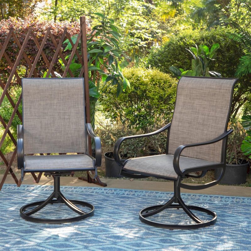 MF Studio 5 Pieces Outdoor Patio Dining Set Metal Furniture Set with Square Table and Swivel Padded Chairs for 4 person, Gray - Image 2