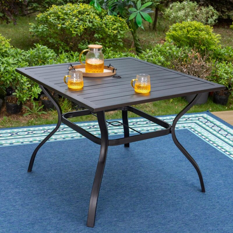 MF Studio 5 Pieces Outdoor Patio Dining Set Metal Furniture Set with Square Table and Swivel Padded Chairs for 4 person, Gray - Image 7