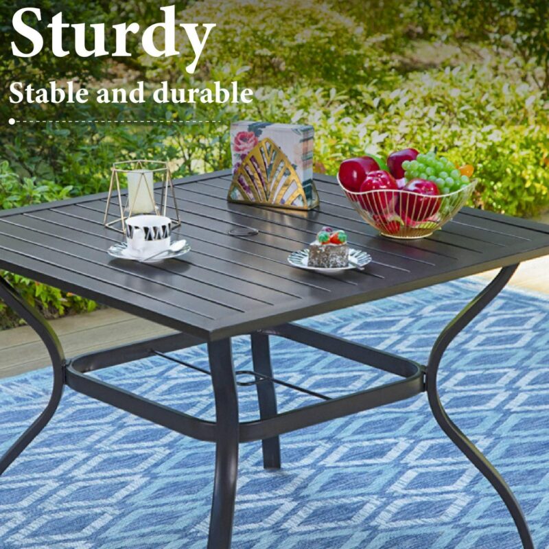 MF Studio 5 Pieces Outdoor Patio Dining Set Metal Furniture Set with Square Table and Swivel Padded Chairs for 4 person, Gray - Image 5