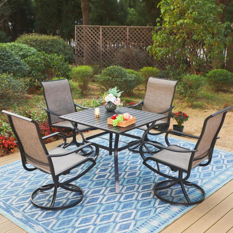 MF Studio 5 Pieces Outdoor Patio Dining Set Metal Furniture Set with Square Table and Swivel Padded Chairs for 4 person, Gray - Image 12