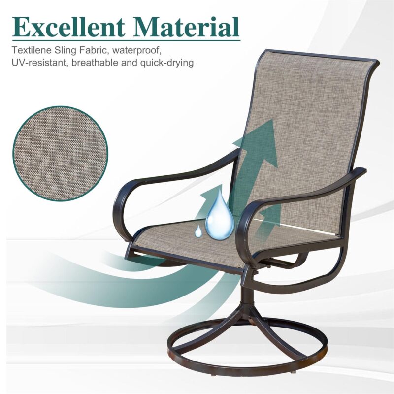 MF Studio 5 Pieces Outdoor Patio Dining Set Metal Furniture Set with Square Table and Swivel Padded Chairs for 4 person, Gray - Image 4