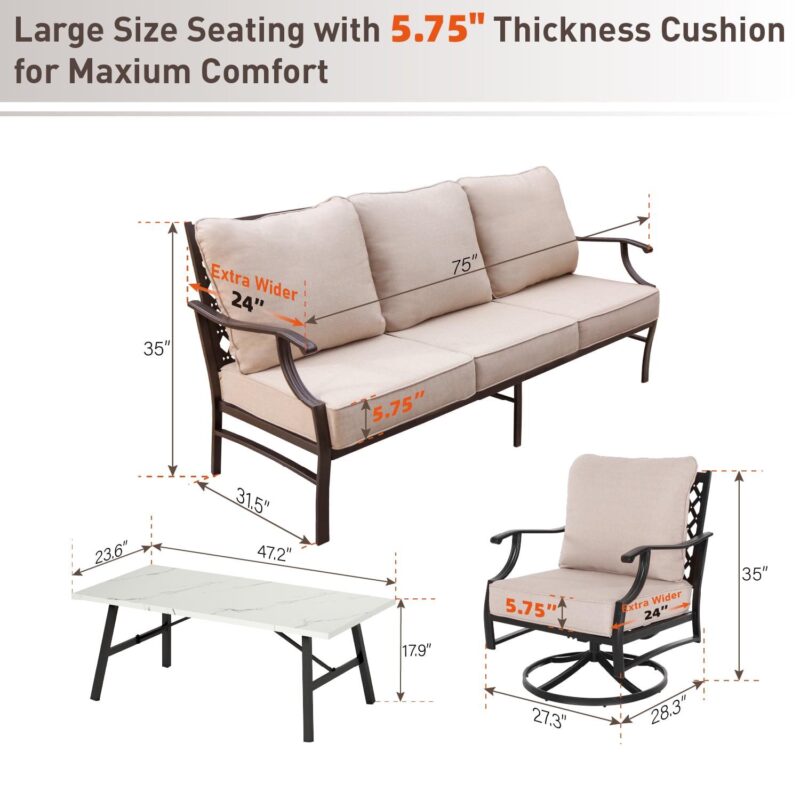 MF Studio 5-Seat Patio Conversation Set Metal Outdoor Furniture Sofa Set for 5 Person Beige - Image 10