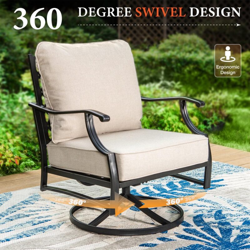 MF Studio 5-Seat Patio Conversation Set Metal Outdoor Furniture Sofa Set for 5 Person Beige - Image 4