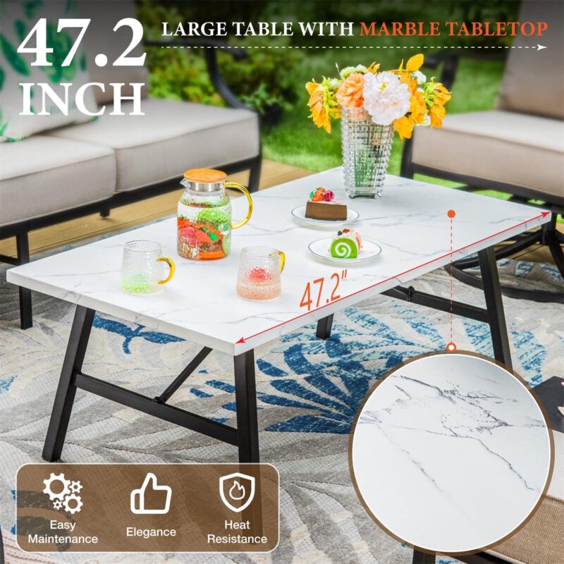 MF Studio 5-Seat Patio Conversation Set Metal Outdoor Furniture Sofa Set for 5 Person Beige - Image 7