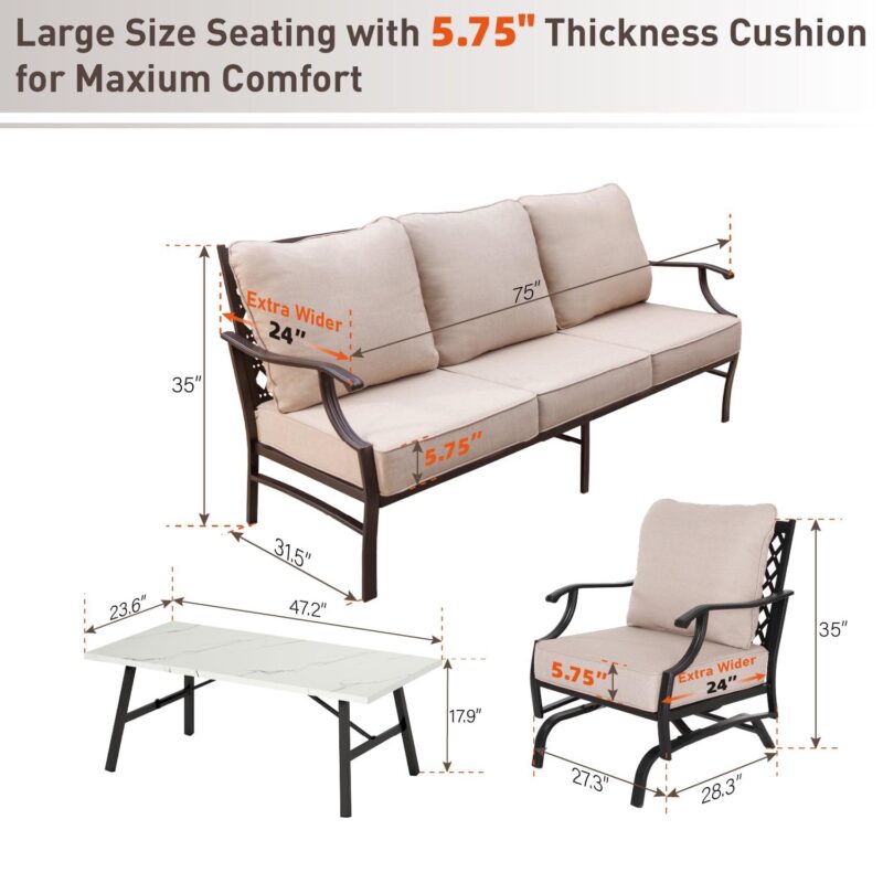 MF Studio 5-Seat Patio Conversation Set Metal Outdoor Furniture Sofa Set for 5 Person Beige - Image 10
