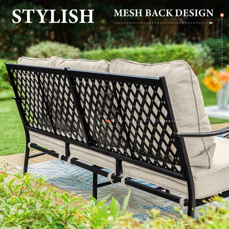 MF Studio 5-Seat Patio Conversation Set Metal Outdoor Furniture Sofa Set for 5 Person Beige - Image 5