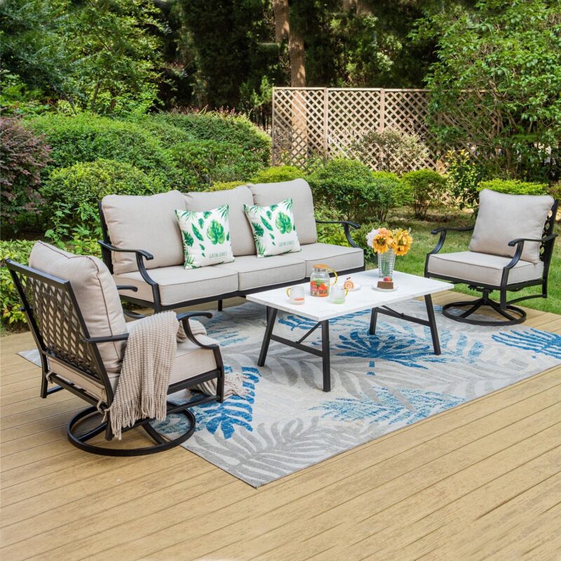 MF Studio 5-Seat Patio Conversation Set Metal Outdoor Furniture Sofa Set for 5 Person Beige - Image 9