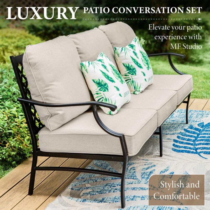 MF Studio 5-Seat Patio Conversation Set Metal Outdoor Furniture Sofa Set for 5 Person Beige - Image 6