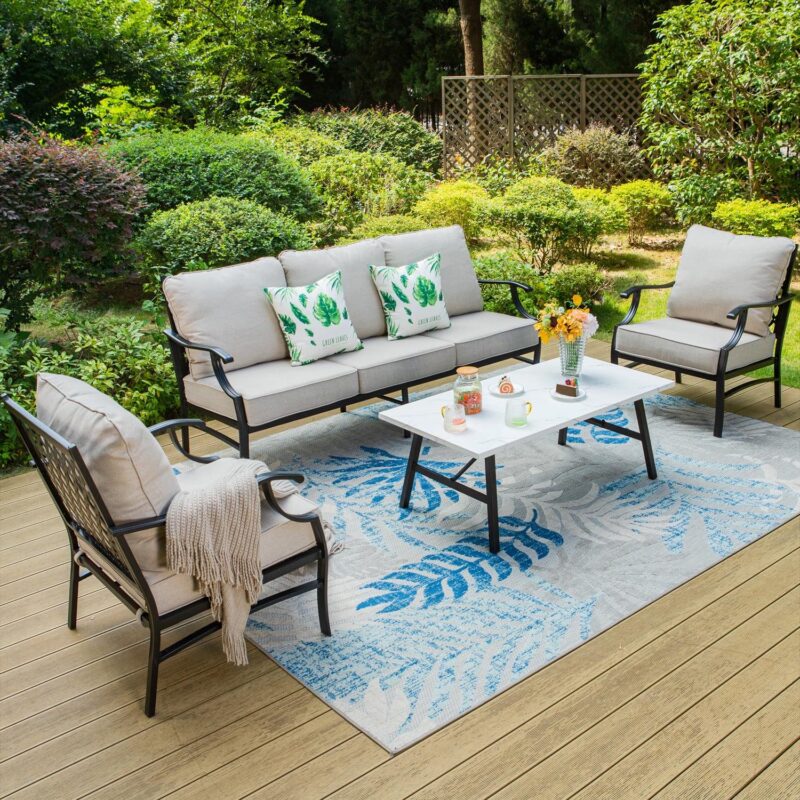 MF Studio 5-Seat Patio Conversation Set Metal Outdoor Furniture Sofa Set for 5 Person Beige - Image 8