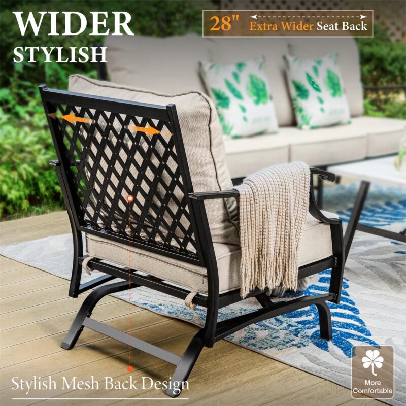 MF Studio 5-Seat Patio Conversation Set Metal Outdoor Furniture Sofa Set for 5 Person Beige - Image 5