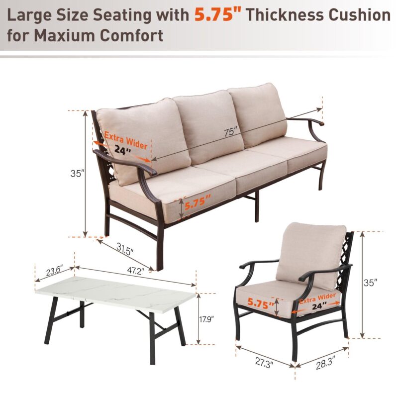 MF Studio 5-Seat Patio Conversation Set Metal Outdoor Furniture Sofa Set for 5 Person Beige - Image 9