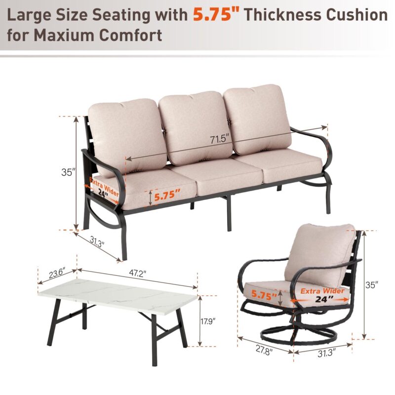 MF Studio 5-Seater Patio Conversation Set Metal Outdoor Furniture with Swivel Chair Sofa Beige - Image 11